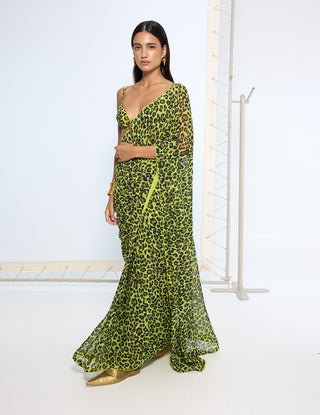 Green leopard print sari and blouse