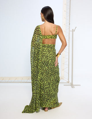Green leopard print sari and blouse