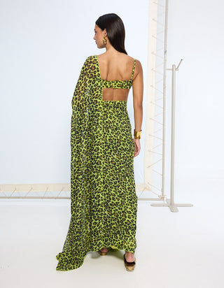 Green leopard print sari and blouse