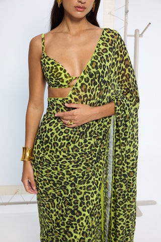 Green leopard print sari and blouse