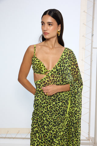 Green leopard print sari and blouse