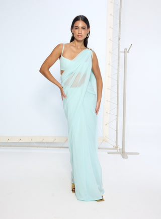 Ice blue movable brooch sari and blouse