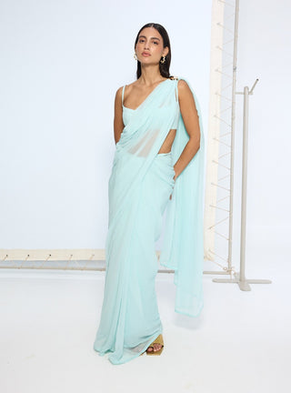Ice blue movable brooch sari and blouse