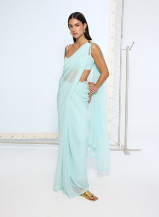 Ice blue movable brooch sari and blouse
