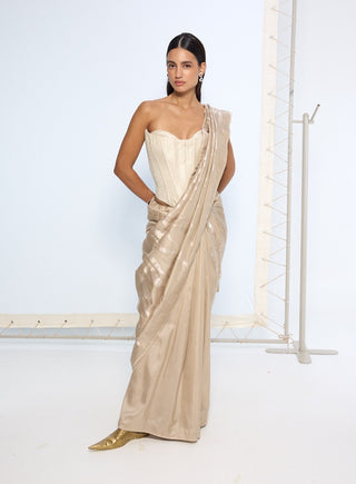 Handwoven beige silk sari