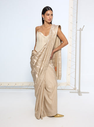 Handwoven beige silk sari