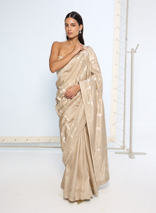 Handwoven beige silk sari