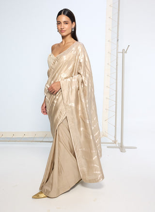 Handwoven beige silk sari