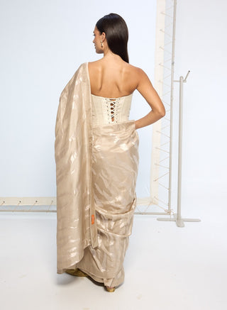 Handwoven beige silk sari