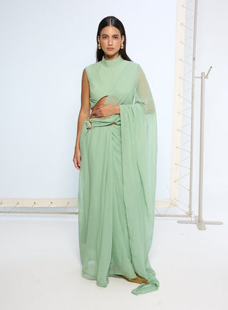 Pale green brooch sari and blouse