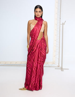 Pink zebra print sari