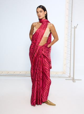 Pink zebra print sari