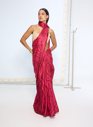 Pink zebra print sari