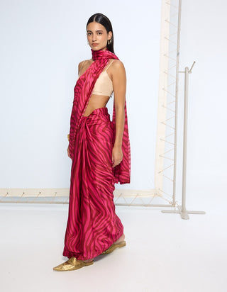Pink zebra print sari
