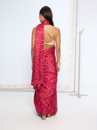 Pink zebra print sari
