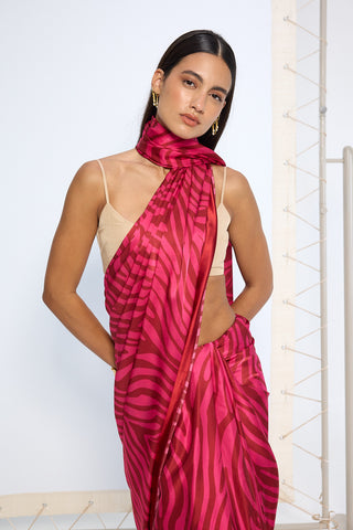 Pink zebra print sari
