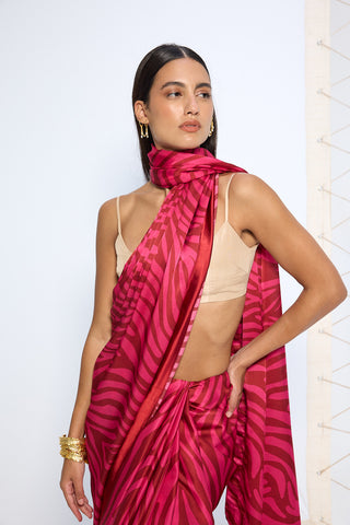 Pink zebra print sari