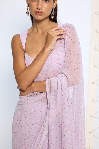Lavender polka dotted sari and blouse