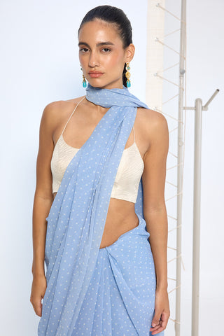 Blue dotted chiffon sari
