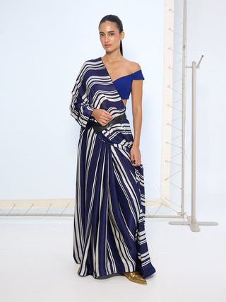 Navy satin silk sari