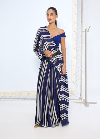 Navy satin silk sari
