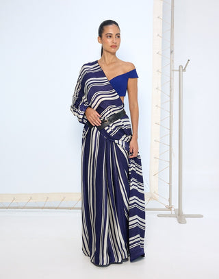 Navy satin silk sari
