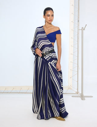 Navy satin silk sari