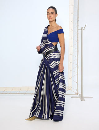 Navy satin silk sari