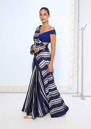 Navy satin silk sari