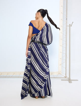 Navy satin silk sari