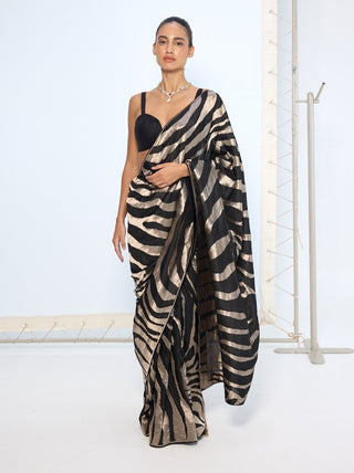 Black silver silk zari sari