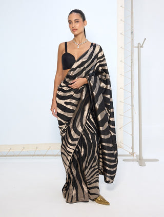 Black silver silk zari sari