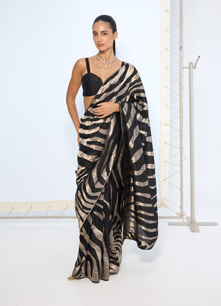 Black silver silk zari sari