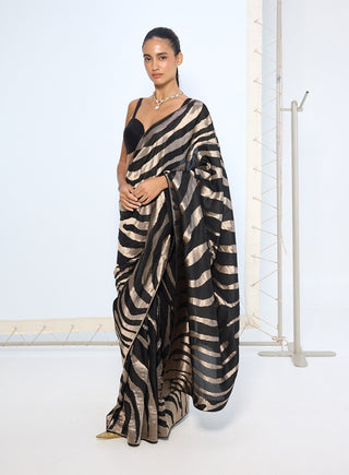 Black silver silk zari sari