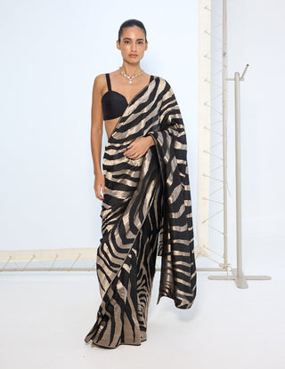 Black silver silk zari sari
