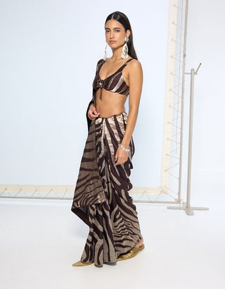 Chocolate brown woven sari and blouse