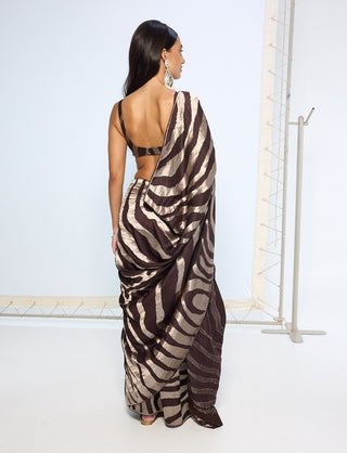 Chocolate brown woven sari and blouse