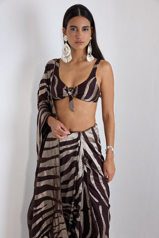 Chocolate brown woven sari and blouse