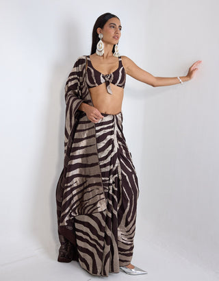 Chocolate brown woven sari and blouse