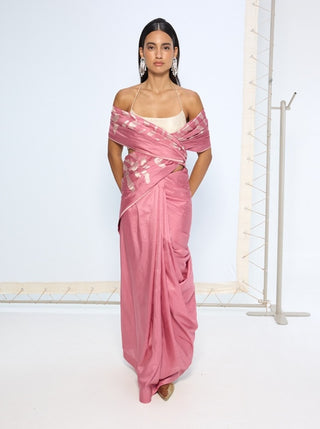 Dusty pink silk zari sari