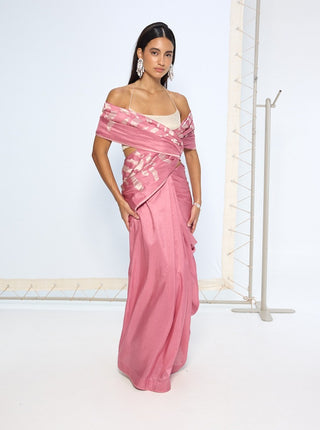 Dusty pink silk zari sari