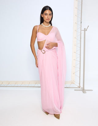 Blush pink chiffon sari and blouse