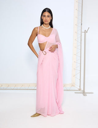 Blush pink chiffon sari and blouse