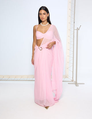 Blush pink chiffon sari and blouse