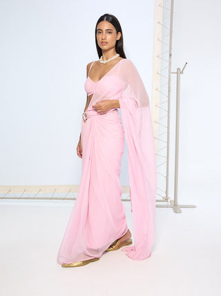Blush pink chiffon sari and blouse