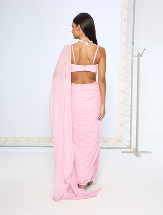 Blush pink chiffon sari and blouse