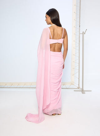 Blush pink chiffon sari and blouse