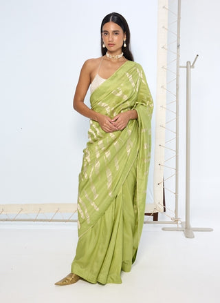 Sage green silk zari sari