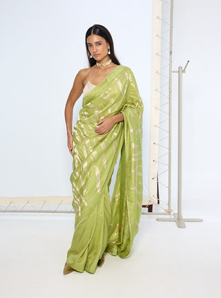 Sage green silk zari sari