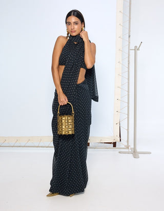 Black chiffon dotted sari and blouse